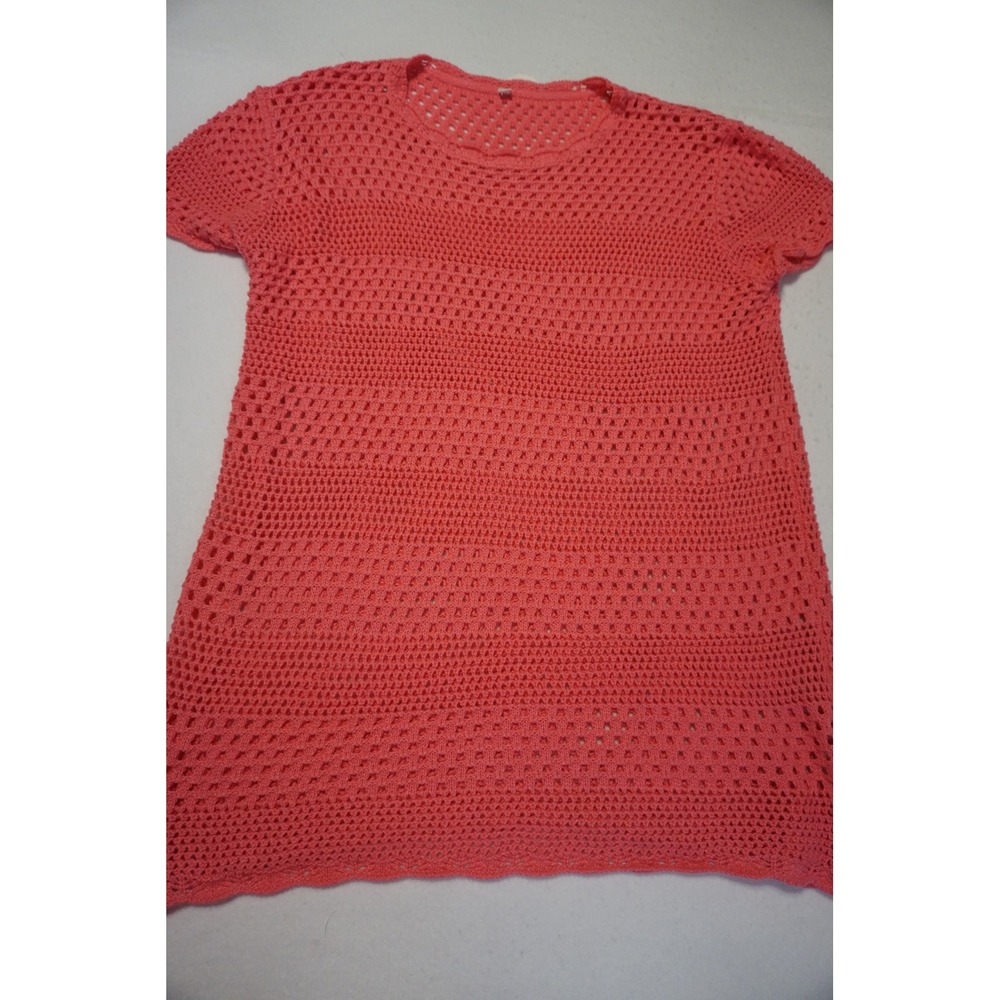 Pink Crochet Knit Short Sleeve Dress/Swim Suit Cover Open Weave XL